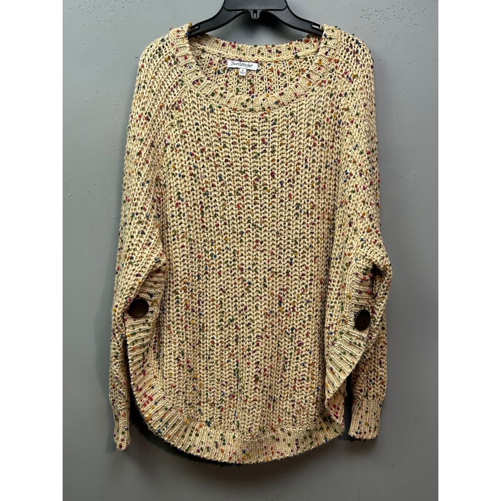 NorthStyle Sweater Womens XL Cream Confetti Knit Button Side Dolman Pullover - Picture 1 of 8